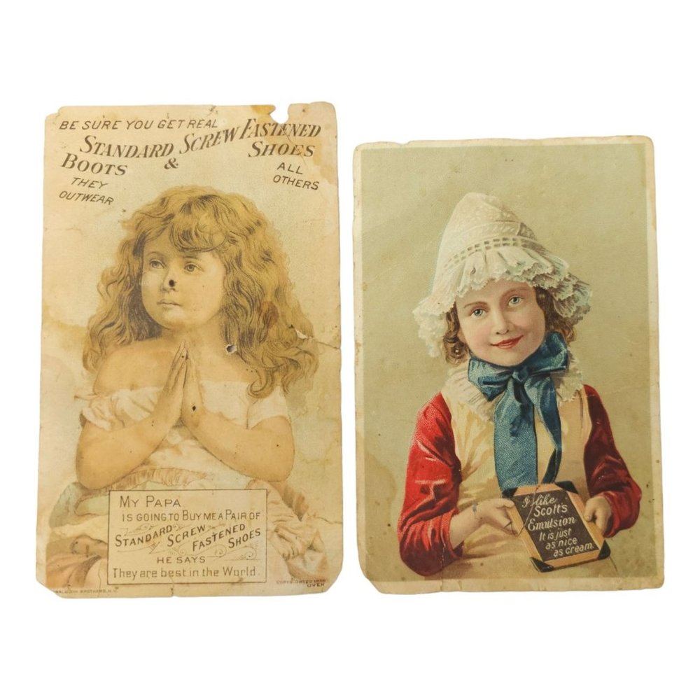 Victorian Trade Card Advertisement Standard Screw Fastened Shoes Scotts Emulsion